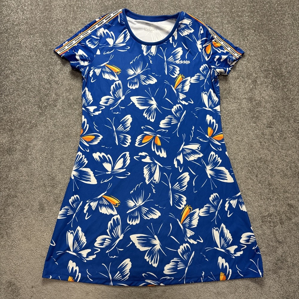 Adidas X Farm Rio Large Dress Butterfly Skater Athletic Blue Short Sleeve